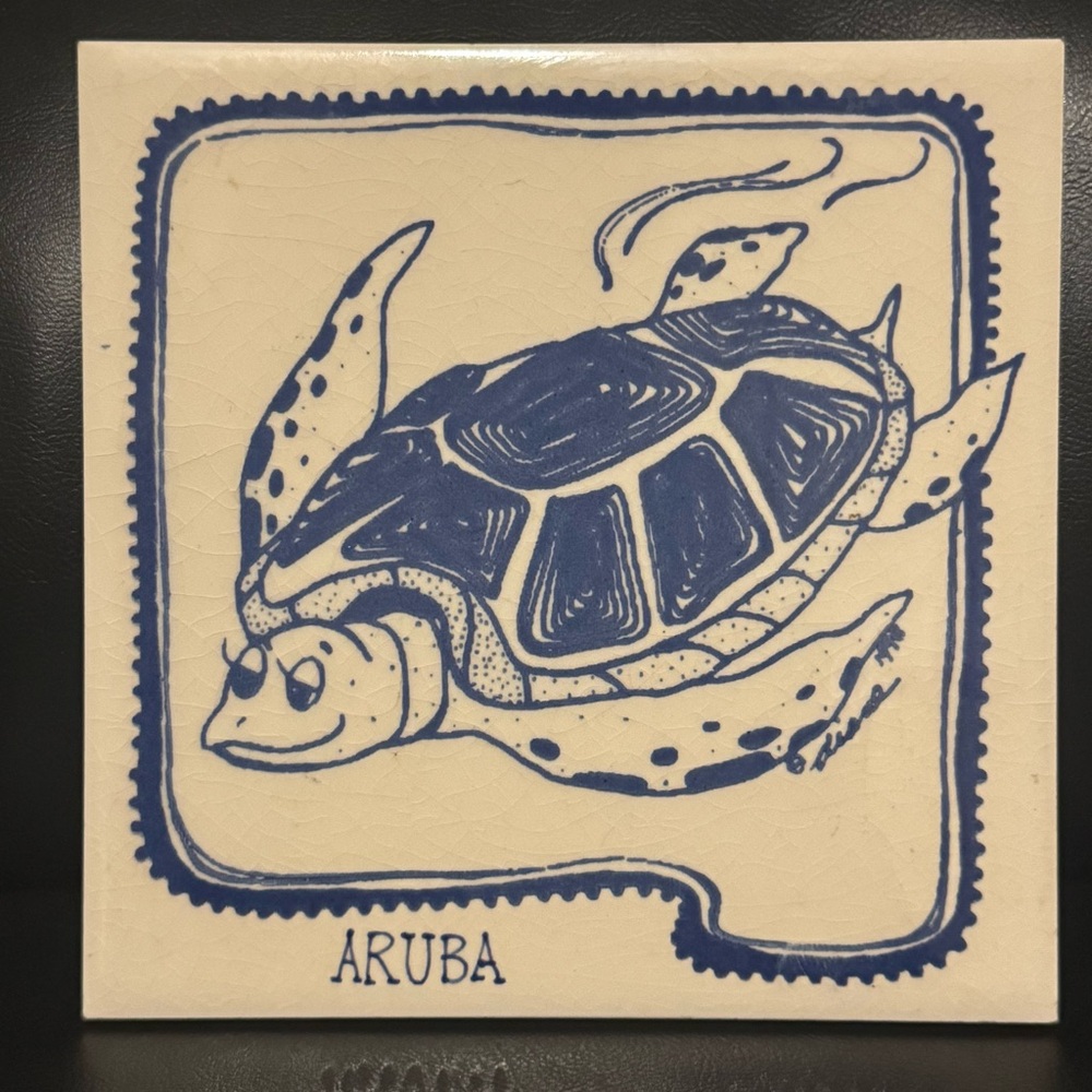 Blue and White Turtle Wall Tile Art by Diane Artwear 6x6